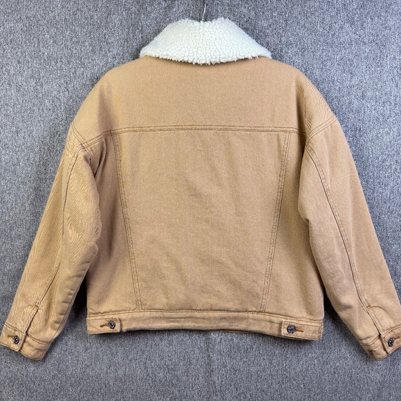 Forever 21 Tan Denim Jeans Sherpa Lined Button Up Trucker Jacket Women's Size S - Picture 2 of 7